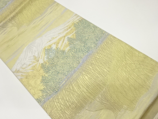 加納織物製　浅間山　山に草木模様織出し袋帯